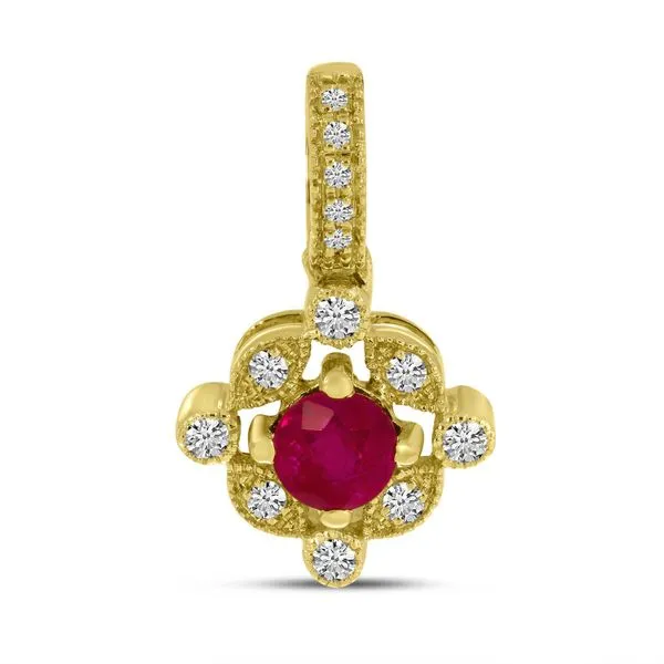 14K Yellow Gold Round Ruby and Diamond Pendant Ambassador Diamond Jewelers Tucson, AZ