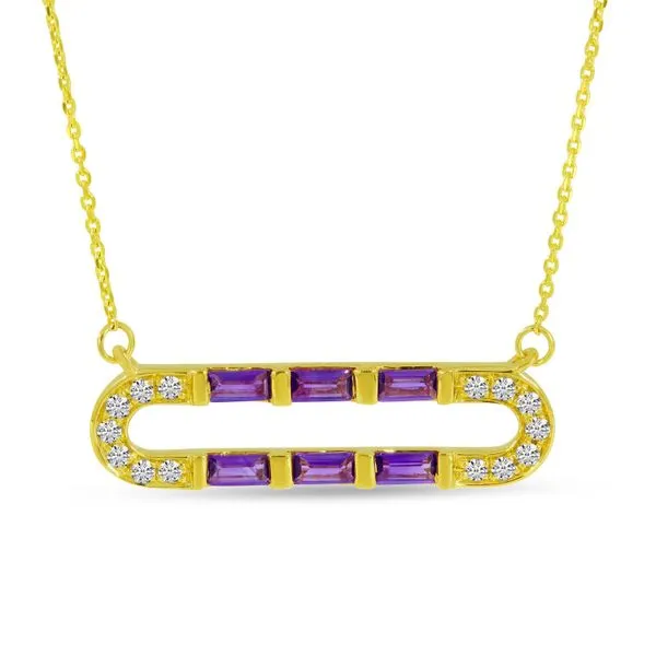14K Yellow Gold Baguette Amethyst and Diamond Oval East to West 18 inch Necklace Ambassador Diamond Jewelers Tucson, AZ