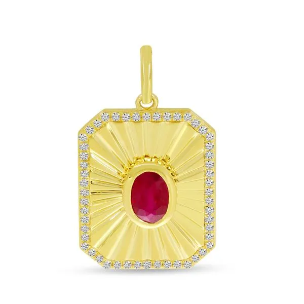 14K Yellow Gold Oval Ruby and Diamond Fluted Burst Pendant The Jewelry Source El Segundo, CA