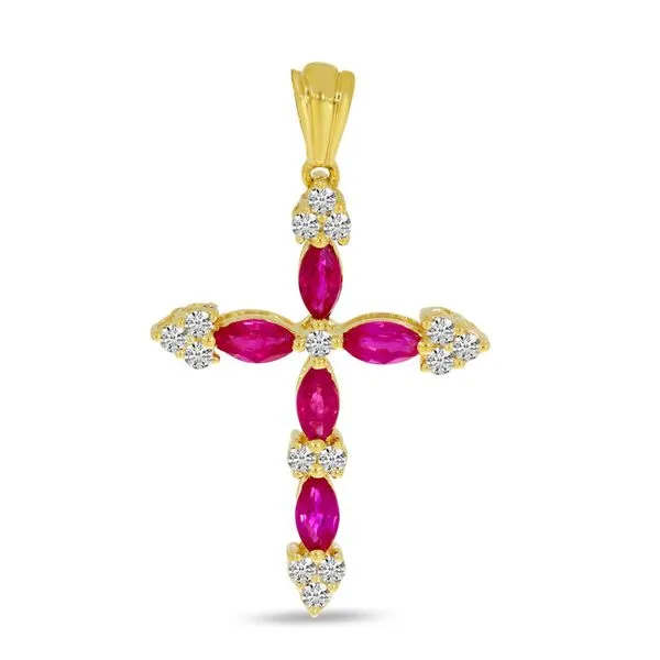 14K Yellow Gold Marquise Ruby and Diamond Cross Pendant Ambassador Diamond Jewelers Tucson, AZ