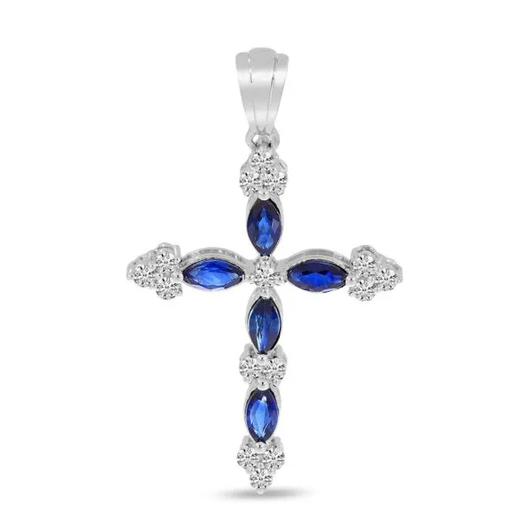 14K White Gold Marquise Sapphire and Diamond Cross Pendant Ambassador Diamond Jewelers Tucson, AZ