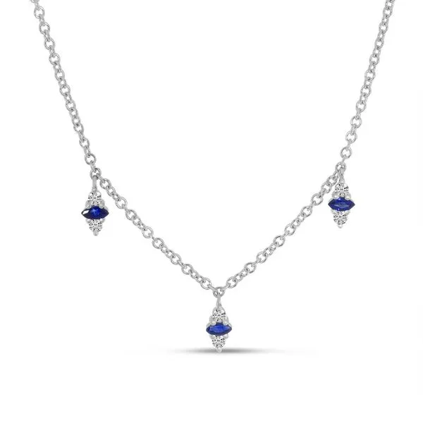 14K White Gold Dashing Diamond Sapphire Station Necklace Ambassador Diamond Jewelers Tucson, AZ