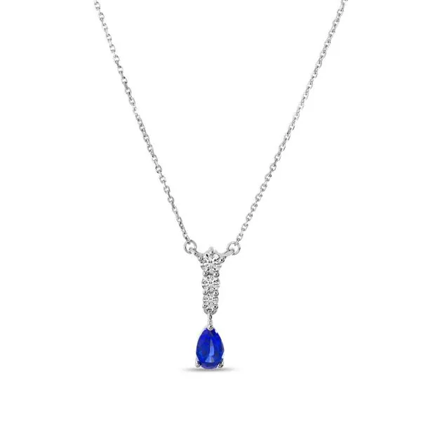 14K White Gold Pear Sapphire and Graduated Diamonds Dangle Necklace Ambassador Diamond Jewelers Tucson, AZ