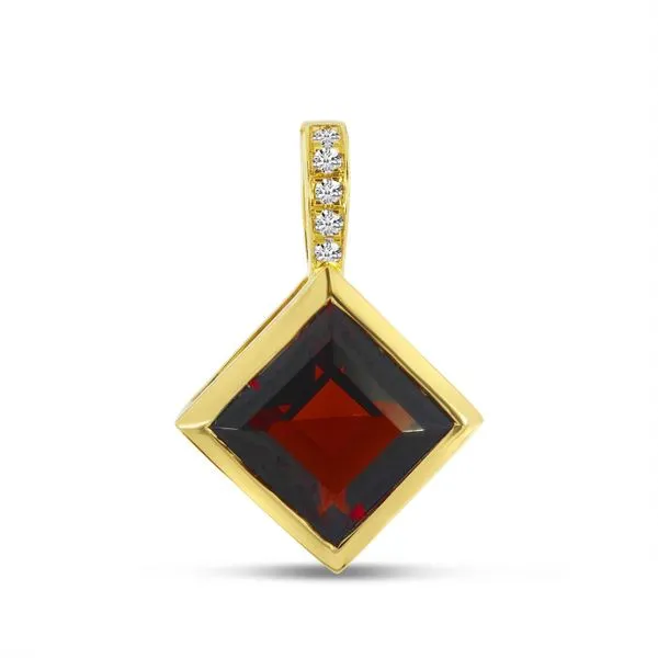 14K Yellow Gold Princess Garnet with Diamond Bale Semi Precious Pendant Ambassador Diamond Jewelers Tucson, AZ