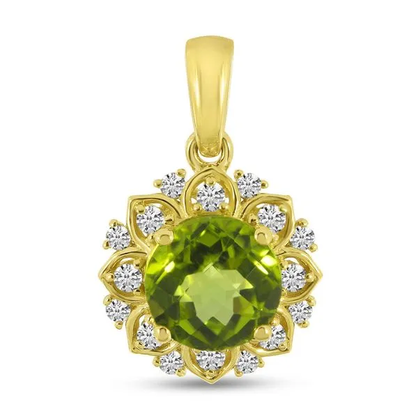 14K Yellow Gold Round Peridot and Diamond Floral Pendant J. Meredith Jewelers Delafield, WI