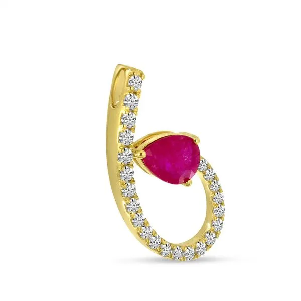 14K Yellow Gold Pear Ruby with Diamond Precious Swirl Pendant J. Meredith Jewelers Delafield, WI