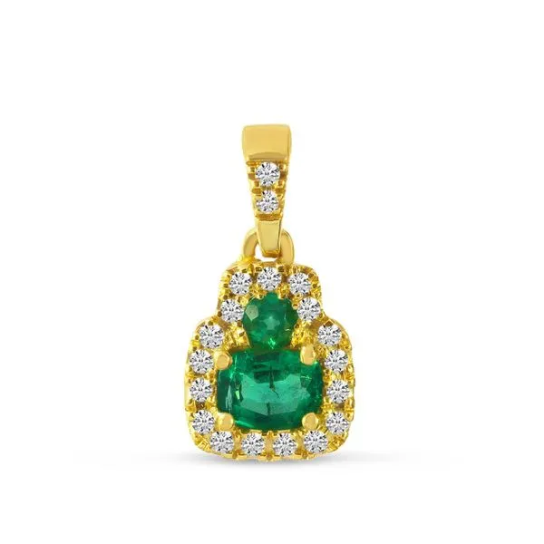 14K Yellow Gold Emerald Cut Emerald and Diamond Halo Precious Pendant Moseley Diamond Showcase Inc Lexington, SC