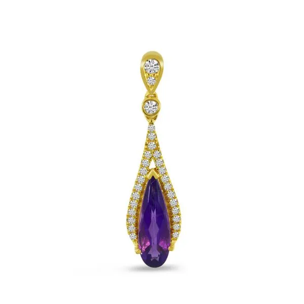 14K Yellow Gold Pear Amethyst and Diamond Semi Precious Pendant Ambassador Diamond Jewelers Tucson, AZ