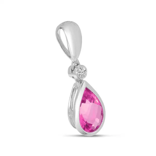 14K White Gold Pear Pink Tourmaline and Diamond Pendant Image 2 Clater Jewelers Louisville, KY