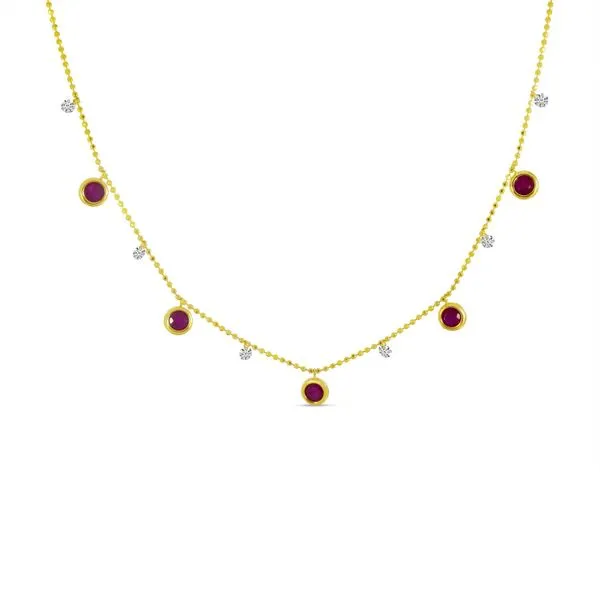 14K Yellow Gold Dashing Diamond  Ruby Bezel Necklace Ambassador Diamond Jewelers Tucson, AZ