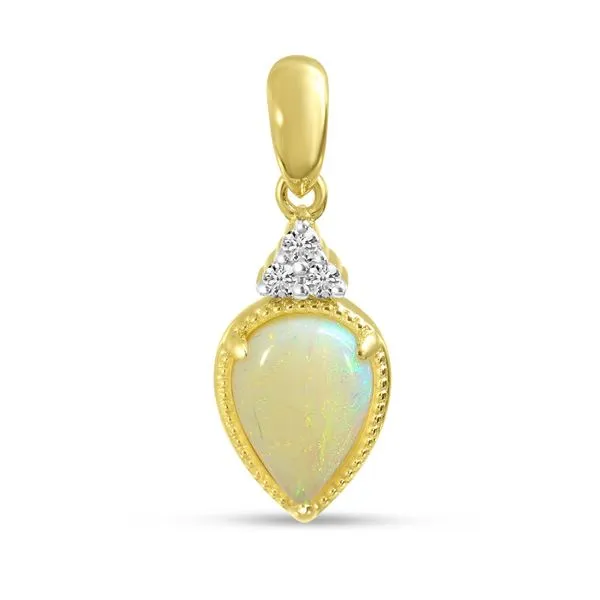 14K Yellow Gold Pear Cut Opal and Diamond Pendant Ambassador Diamond Jewelers Tucson, AZ