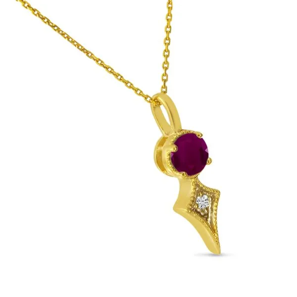 14K Yellow Gold Ruby and Diamond Birthstone Pendant Image 4 J. Meredith Jewelers Delafield, WI
