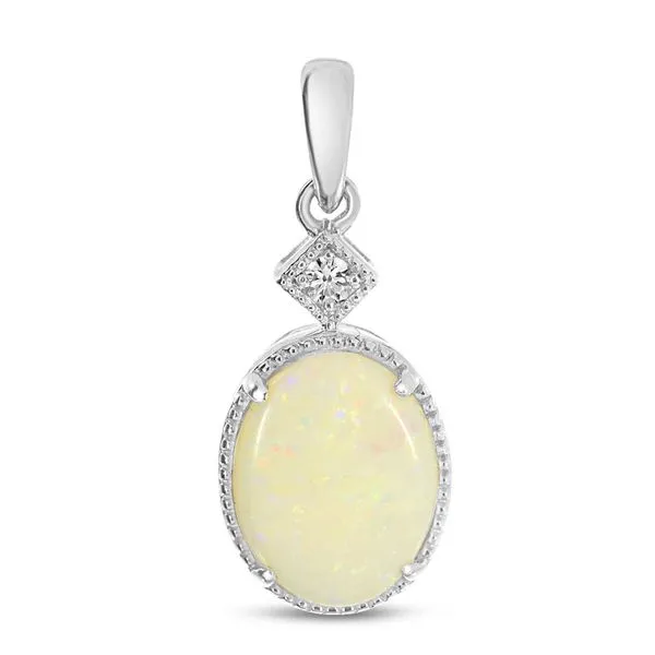 14K White Gold Oval Opal Ring Pendant with Diamond Millgran Details Ambassador Diamond Jewelers Tucson, AZ