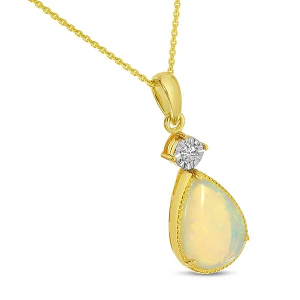 14K Yellow Gold Pear Opal Pendant with Diamond Millgran Details Image 4 Ambassador Diamond Jewelers Tucson, AZ