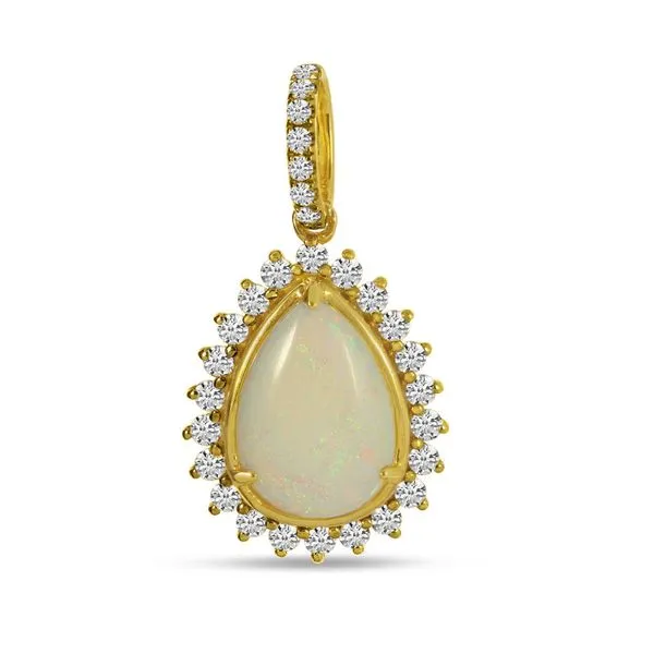 14K Yellow Gold Pear Opal Pendant with Diamond Halo Ambassador Diamond Jewelers Tucson, AZ