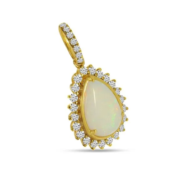 14K Yellow Gold Pear Opal Pendant with Diamond Halo Image 2 Davidson Jewelers East Moline, IL