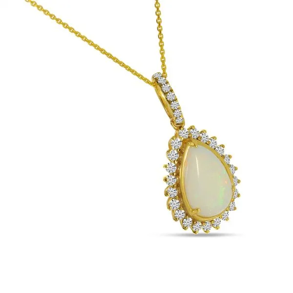 14K Yellow Gold Pear Opal Pendant with Diamond Halo Image 3 Ambassador Diamond Jewelers Tucson, AZ