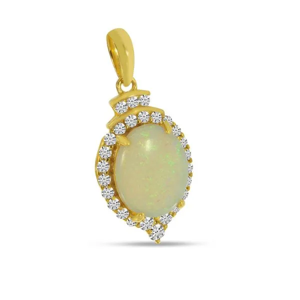 14K Yellow Gold Oval Opal Pendant with Diamond Millgran Details Image 2 Moseley Diamond Showcase Inc Lexington, SC