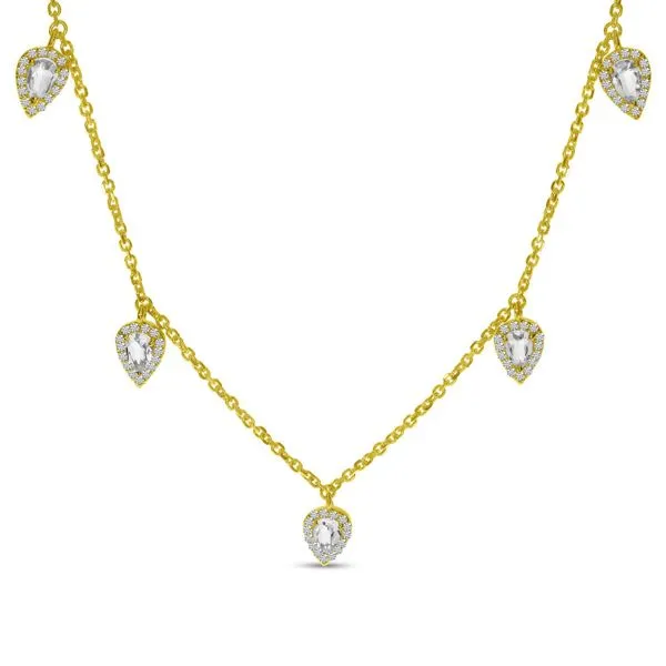 14K Yellow Gold Five Station Pear Shape White Topaz Necklace Ambassador Diamond Jewelers Tucson, AZ