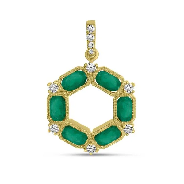14K Yellow Gold Oval Emerald and Diamond Hexagon Circle Pendant Ambassador Diamond Jewelers Tucson, AZ