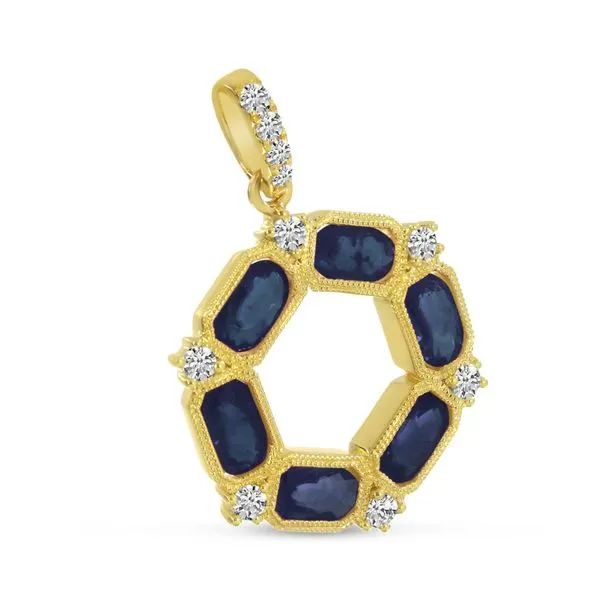 14K Yellow Gold Oval Sapphire and Diamond Hexagon Circle Pendant Image 4 Ambassador Diamond Jewelers Tucson, AZ