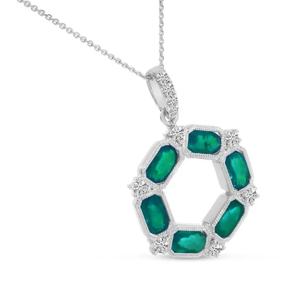 14K White Gold Oval Emerald and Diamond Hexagon Circle Pendant Image 3 SIERRA MOON Auburn, CA