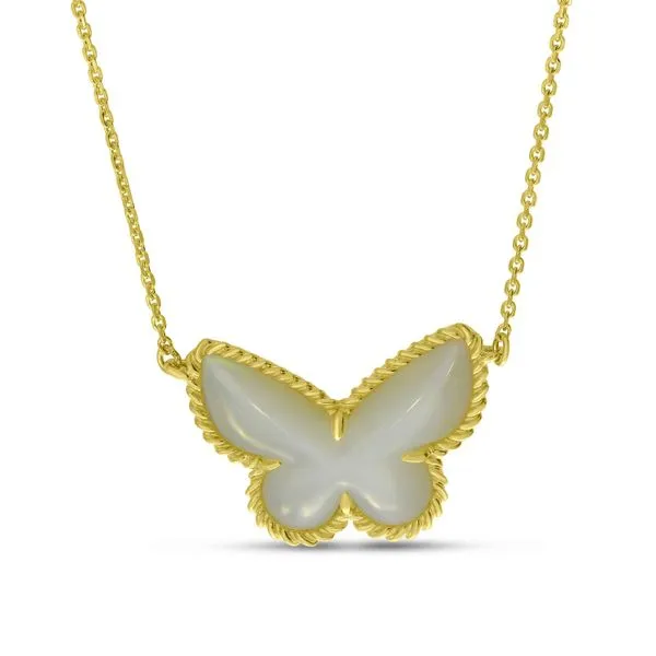 14K Yellow Gold Mother of Pearl Butterfly Necklace J. Meredith Jewelers Delafield, WI