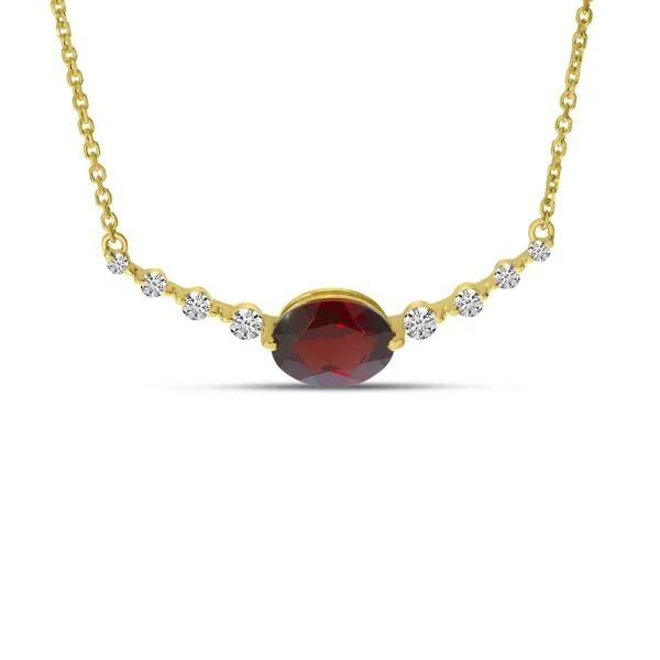 14K Yellow Gold Oval Garnet with Diamond Bar Necklace Arlene's Fine Jewelry Vidalia, GA