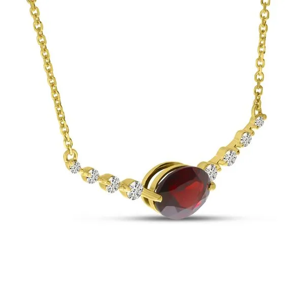 14K Yellow Gold Oval Garnet with Diamond Bar Necklace Image 2 Arlene's Fine Jewelry Vidalia, GA