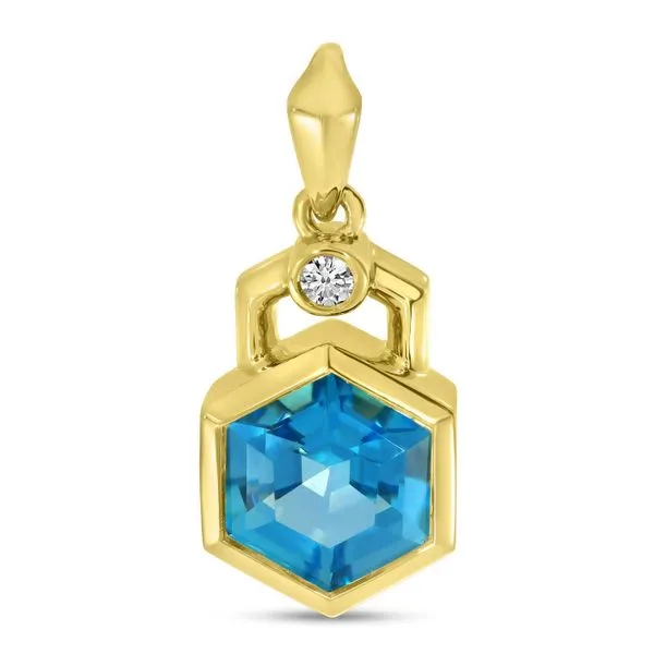 14K Yellow Gold Blue Topaz Hexagon Geometric Pendant Ambassador Diamond Jewelers Tucson, AZ