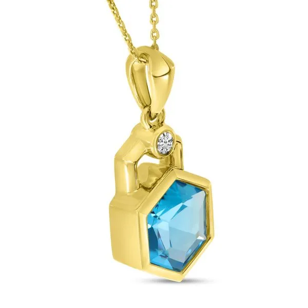 14K Yellow Gold Blue Topaz Hexagon Geometric Pendant Image 3 Ambassador Diamond Jewelers Tucson, AZ