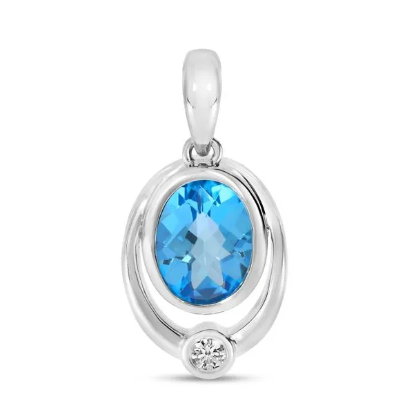14K White Gold Oval Blue Topaz Double Bezel Pendant Ambassador Diamond Jewelers Tucson, AZ