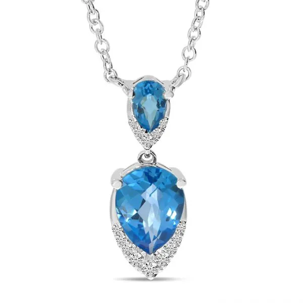 14K White Gold Blue Topaz and Diamond Double Pear Necklace Ambassador Diamond Jewelers Tucson, AZ