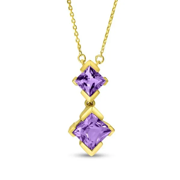 14K Yellow Gold Double Princess Amethyst Drop Necklace Ambassador Diamond Jewelers Tucson, AZ