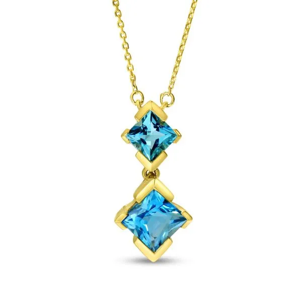 14K Yellow Gold Double Princess Blue Topaz Drop Necklace Ambassador Diamond Jewelers Tucson, AZ