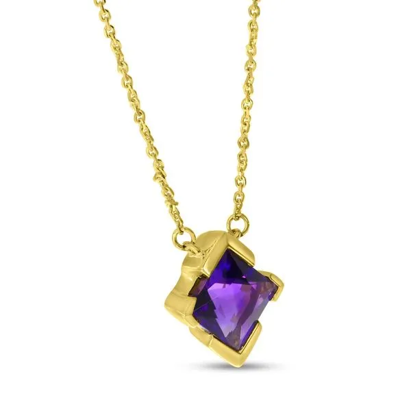 14K Yellow Gold Solitaire Princess Amethyst Necklace Rick's Jewelers California, MD