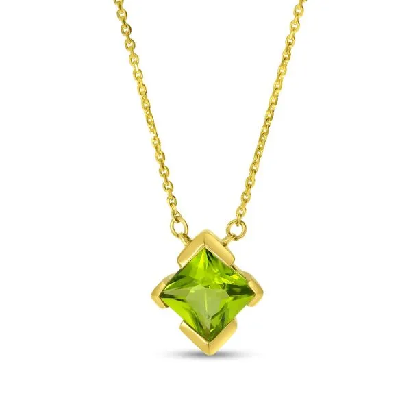 14K Yellow Gold Solitaire Princess Peridot Necklace Clater Jewelers Louisville, KY