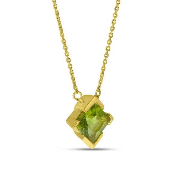 14K Yellow Gold Solitaire Princess Peridot Necklace Image 3 Ambassador Diamond Jewelers Tucson, AZ