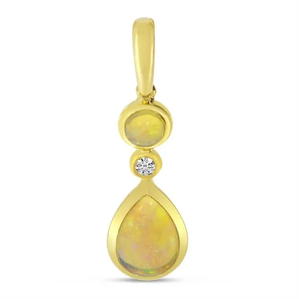 14K Yellow Gold Opal and Diamond Round & Pear Drop Pendant Ambassador Diamond Jewelers Tucson, AZ