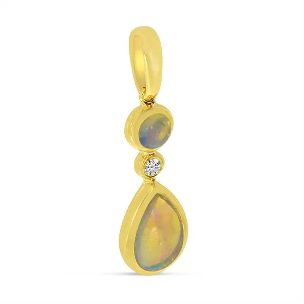 14K Yellow Gold Opal and Diamond Round & Pear Drop Pendant Image 2 Ambassador Diamond Jewelers Tucson, AZ