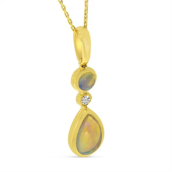 14K Yellow Gold Opal and Diamond Round & Pear Drop Pendant Image 3 Ambassador Diamond Jewelers Tucson, AZ