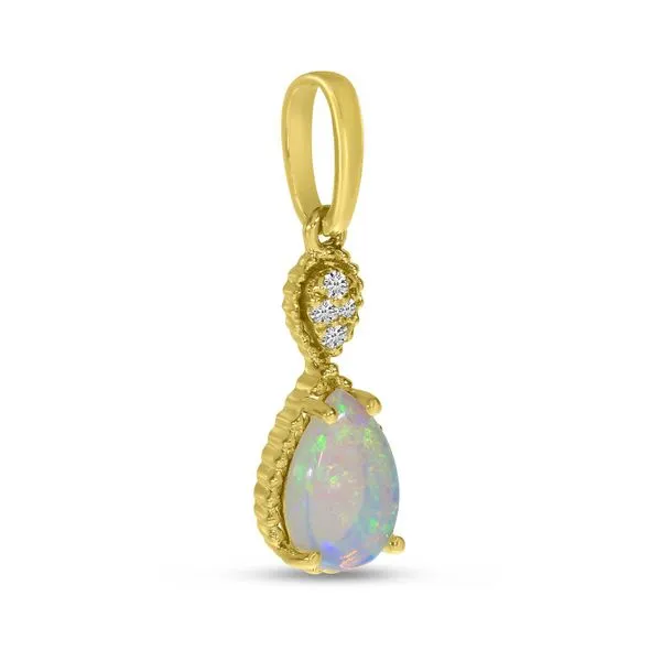 14K Yellow Gold Opal and Diamond Pear Pendant Image 2 Ambassador Diamond Jewelers Tucson, AZ