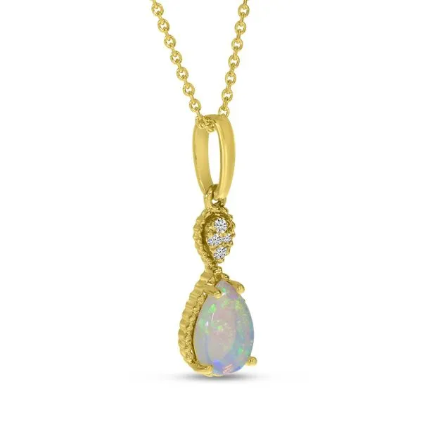 14K Yellow Gold Opal and Diamond Pear Pendant Image 3 Ambassador Diamond Jewelers Tucson, AZ