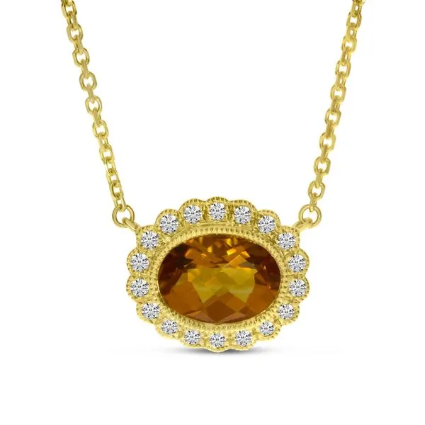 14K Yellow Gold Citrine with Diamond Halo Oval Necklace Davidson Jewelers East Moline, IL