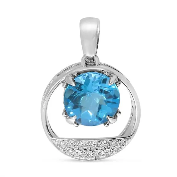 14K White Gold Blue Topaz and Diamond Circle Pendant Ambassador Diamond Jewelers Tucson, AZ