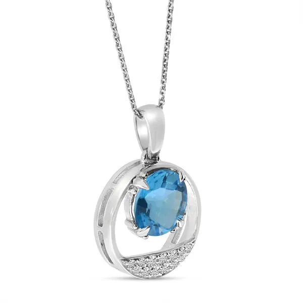 14K White Gold Blue Topaz and Diamond Circle Pendant Image 3 Ambassador Diamond Jewelers Tucson, AZ