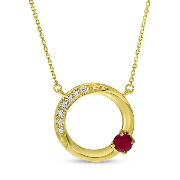 14K Yellow Gold Ruby and Diamond Open Circle Necklace Ambassador Diamond Jewelers Tucson, AZ