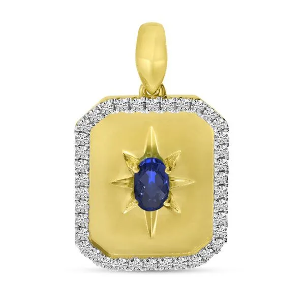 14K Yellow Gold Sapphire and Diamond Burst Medallion Pendant Clater Jewelers Louisville, KY