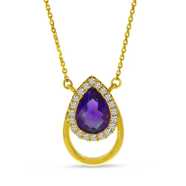 14K Yellow Gold Amethyst and Diamond Open Pear Shape Necklace Ambassador Diamond Jewelers Tucson, AZ