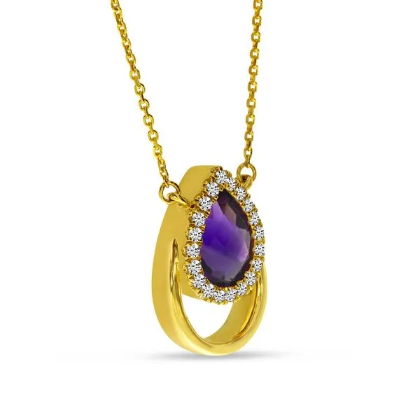 14K Yellow Gold Amethyst and Diamond Open Pear Shape Necklace Image 2 Ambassador Diamond Jewelers Tucson, AZ